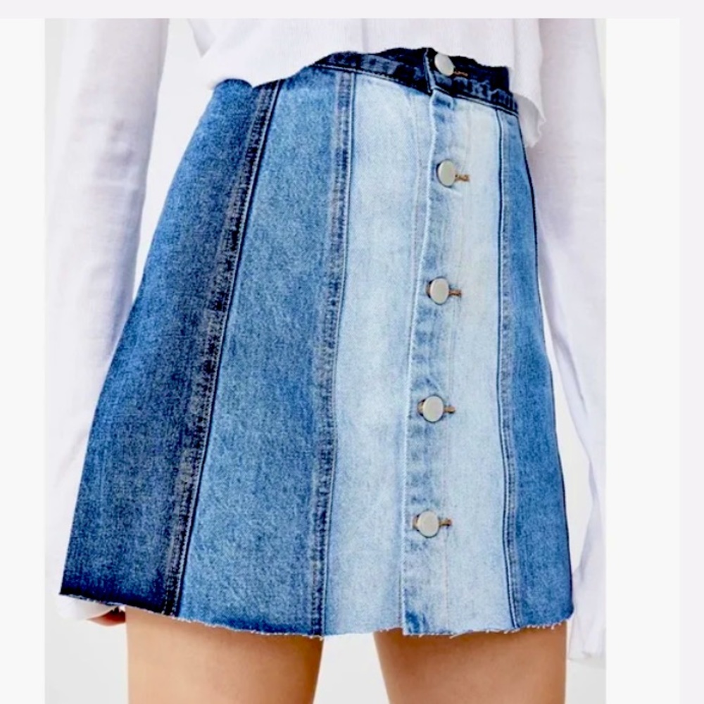 Blank NYC All or Nothing Denim Jean Skirt 26 Dolls Kill patchwork denim skirt